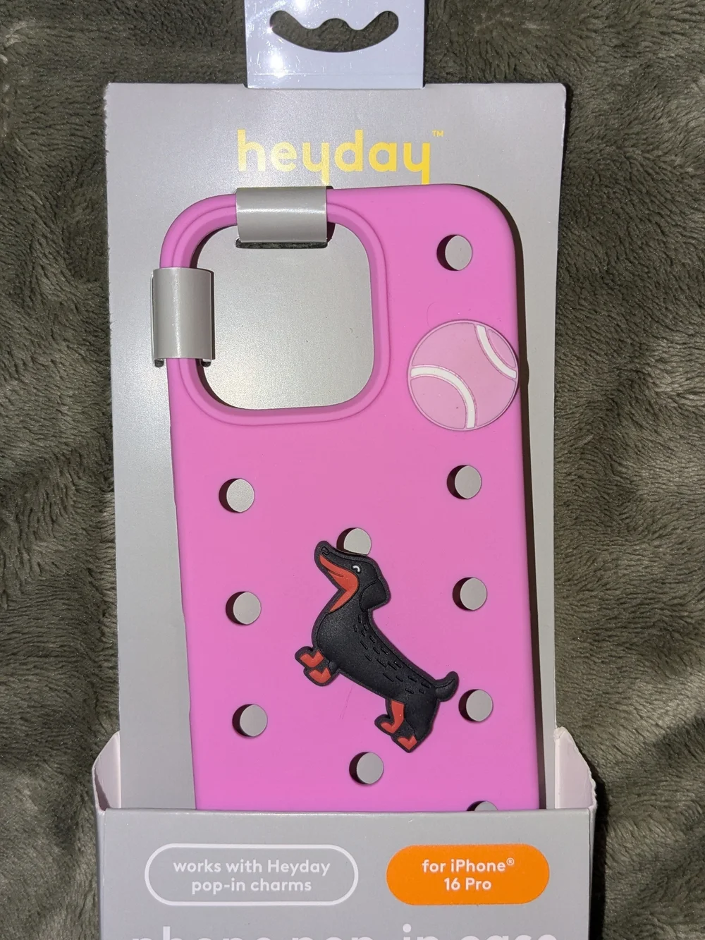 heyday Pink Dachshund Pop-In Charm Phone Case for iPhone 16 Pro